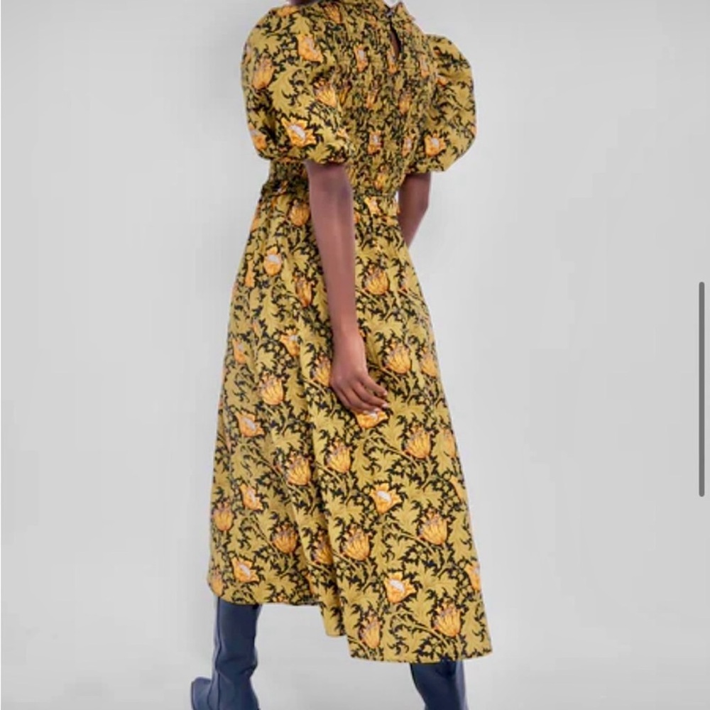 Tuckernuck NWT Floral Leafy Olive Yellow & Black Midi Dress size XL - Picture 4 of 5